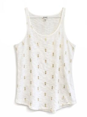 4/$20➡️ Old Navy White Cotton Tank Top Gold Pineapple Print – Size Medium EUC